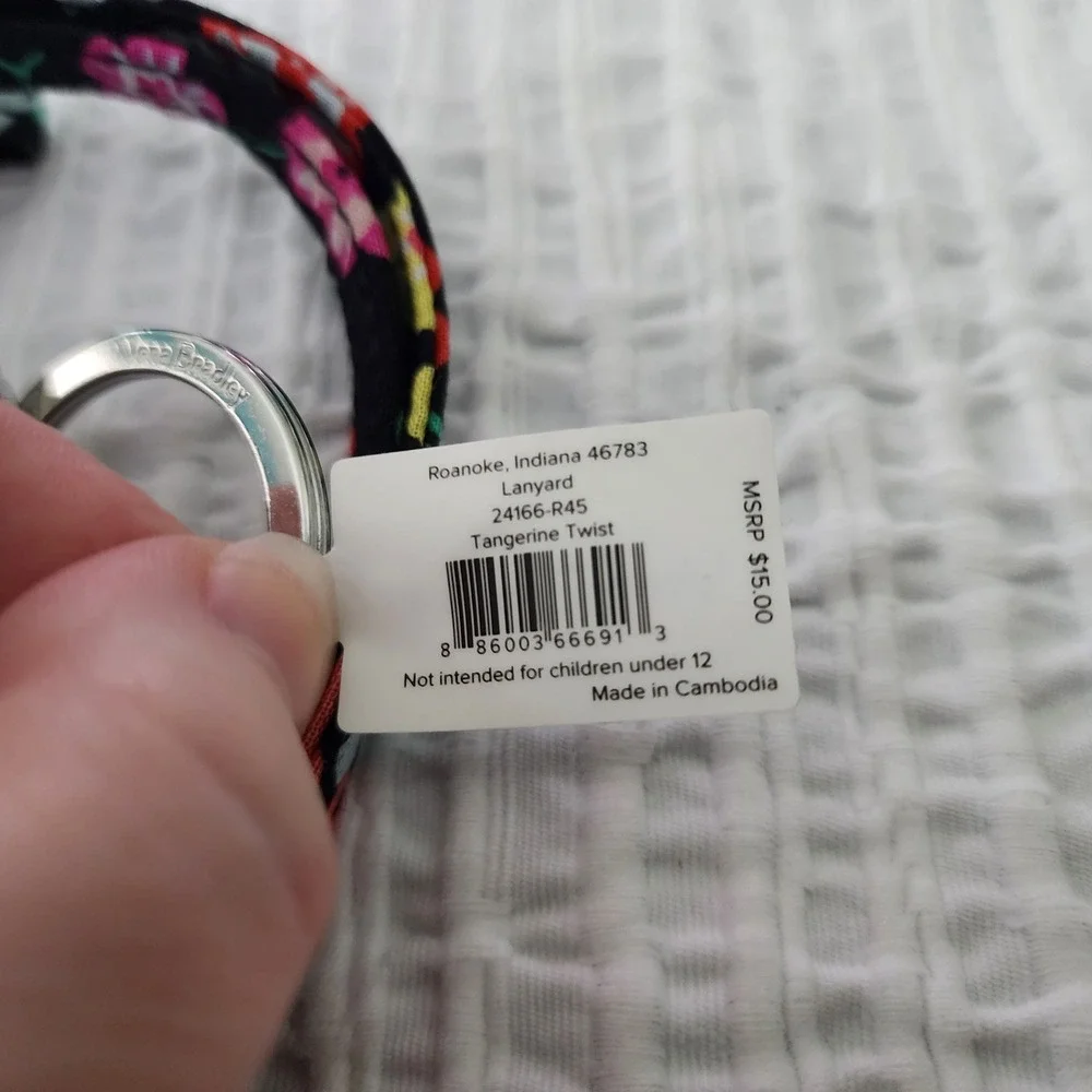 Vera Bradley Tangerine Twist Lanyard Floral Black Cotton Key ID Holder 24166-R45